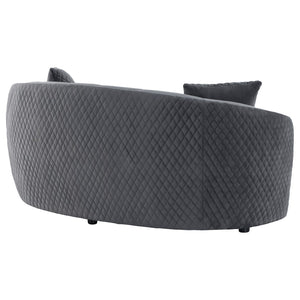 English Elm Lorraine Art Deco Loveseat with Diamond Tufting Gold Trim and Curved Upholstered Frame B062P440451