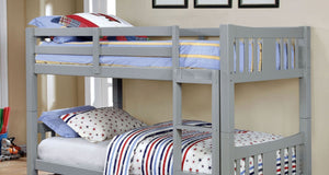 English Elm Transitional Twin-Over-Twin Wooden Bunk Bed In Gray Finish With Ladder, Guardrails & Safety Design B2741S00365-GIGA