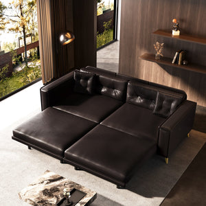 English Elm 92.1"King 3-in-1 Convertible Sleeper Sofa Bed with Tufted Faux Leather, Ultra-Wide Arms, 4-Seater Couch Dark Brown W1885S00210