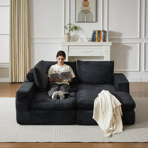 English Elm 99-Inch L-Shaped Sectional Sofa In Black Corduroy, No Assembly, Reversible Chaise & Comfort Pillows W834S00492