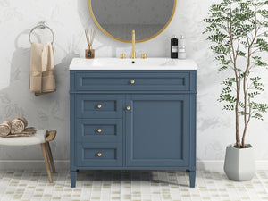 English Elm 36'' Modern Bathroom Vanity With Ceramic Sink, 2 Drawers & Tip-Out Drawer For Stylish Storage Solutions SW000119AAM-2