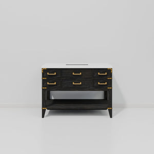 English Elm Black Oak Single Bath Vanity 48" W X 22" D With Elegant White Quartz Top & Ample Storage Space B2731P261021