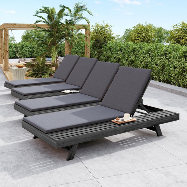 English Elm Lounge Chaise Outdoor Acacia Wood Slatted Frame with Water Resistant Cushion Resort Style Black,Dark Gray N770P442B18G