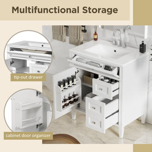 English Elm 30'' Bathroom Vanity With Ceramic Sink & Elegant Storage Solutions For Modern Home Décor Upgrade N710P250194K