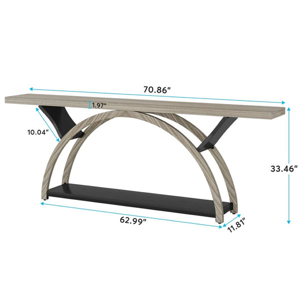 English Elm Hall Console Table Industrial Rustic Two Tier Wood Tone Metal Frame Entryway Sofa T3971P453670
