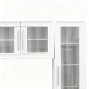 English Elm Vibe Haus Fluted Glass Wall Unit Tall Mdf Entertainment Console for Living Room N893S000011K
