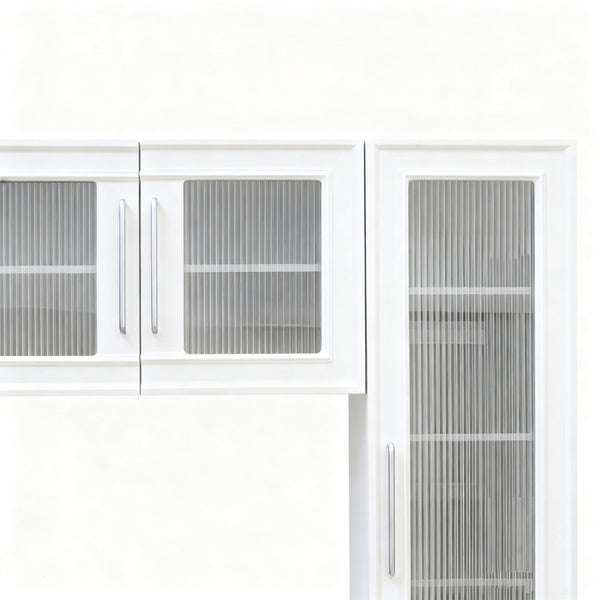 English Elm Vibe Haus Fluted Glass Wall Unit Tall Mdf Entertainment Console for Living Room N893S000011K