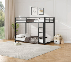 English Elm Twin Low Profile Metal Bunk Bed with Ladder, Black Steel Frame, Guardrail Safety, Easy Assembly, Durable W2904P372194