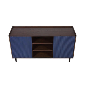 English Elm Duane Fluted 59" Sideboard with Ribbed Wood Grain, Cable Management & Iron Feet for TV Stand Navy Blue B365P397663