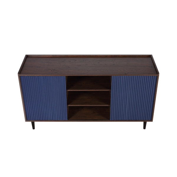English Elm Duane Fluted 59" Sideboard with Ribbed Wood Grain, Cable Management & Iron Feet for TV Stand Navy Blue B365P397663