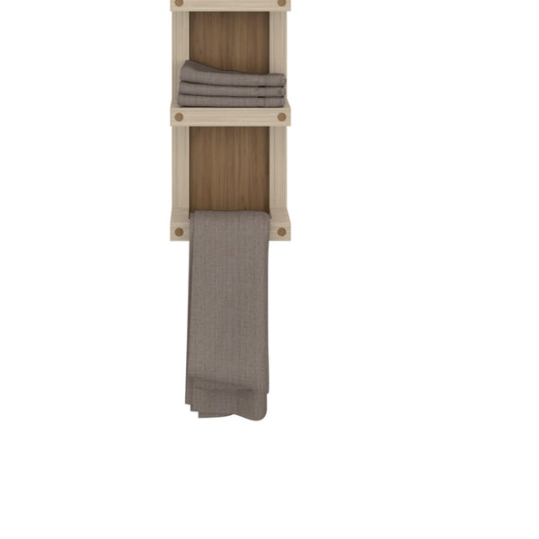 English Elm Natural Oak Slim 5-Tier Wall Towel Rack with Shelf — Space-Saving Vertical Organizer for Small Baths B062P389909