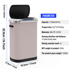 English Elm 50L Smart automatic Trash Can with Silent Slow-Close Lid, Motion Sensor, Durable 0.45mm Steel Body Pink W1550P247966