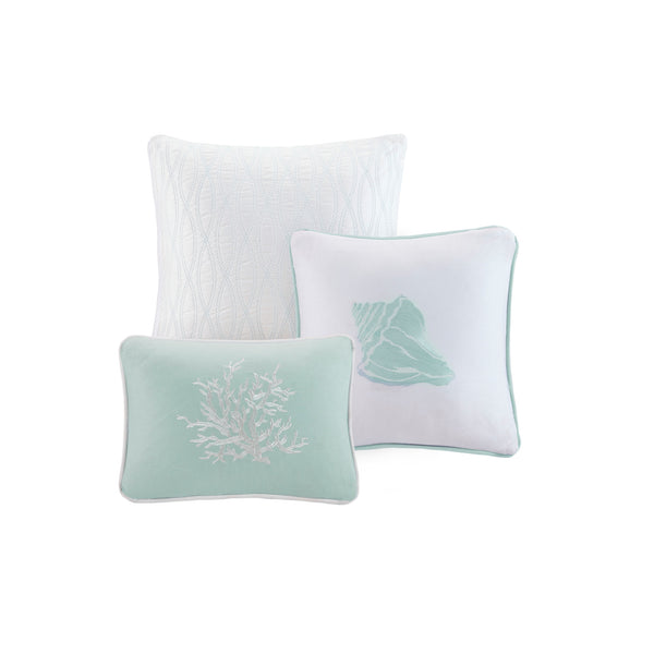 English Elm Oversized Cotton Jacquard Comforter Set with Embroidered Coral Motif and Pieced White Border Full Aqua 22.83 L x 11.81 W x 21.26 H B03595755