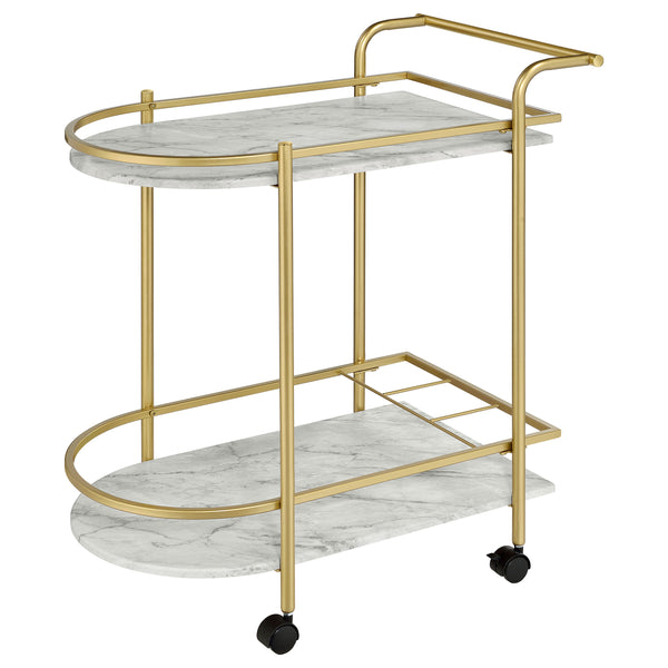 English Elm Desiree Luxe Gold 2-Tier Bar Cart with Faux Marble Shelves, Smooth Casters & Sturdy Metal Frame B062P344987
