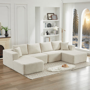 English Elm 106" Plush Corduroy Cloud Sectional Sofa with Right Chaise — Deep Seat, No Assembly, Modern Comfort W1143S00027 W1143S00027