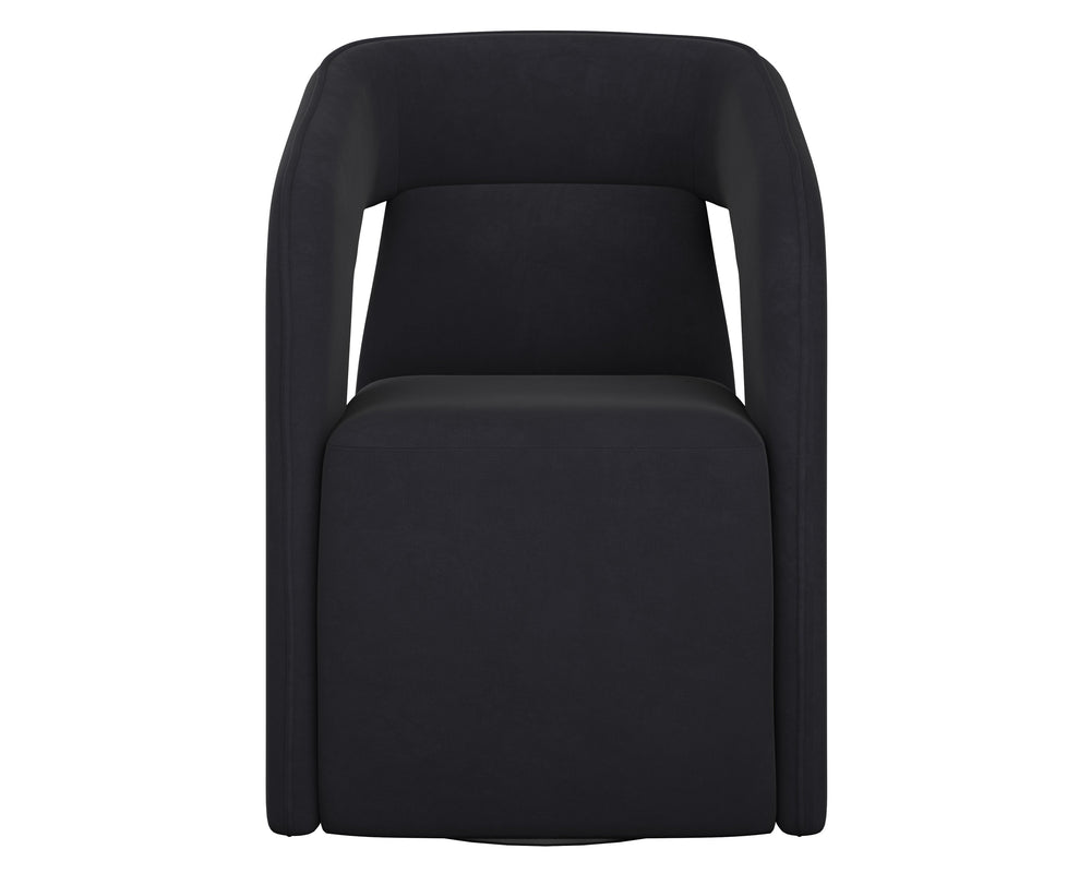 Sunpan Kendrick Wheeled Dining Armchair - Futuristic Design with Comfortable Seating and Cut-Out Armrests Abbington Black