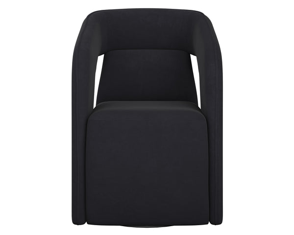 Sunpan Kendrick Wheeled Dining Armchair - Futuristic Design with Comfortable Seating and Cut-Out Armrests Abbington Black