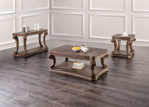 English Elm Traditional End Table In Weathered Oak Finish With Carved Details & Scroll Legs For Elegant Storage B2741P360607-GIGA