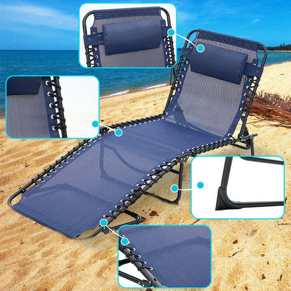 English Elm Folding Chaise Lounge Set of 2 - Portable Outdoor Pool Chairs with 4-Position Recline, Breathable Mesh, Pillow Dark Blue W3162P279116