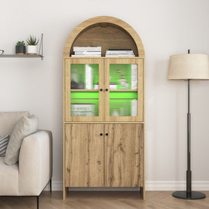 English Elm Natural Wood Grain Mdf Dome Cabinet with Led Lighting for Snack and Beverage Storage W3226P279091