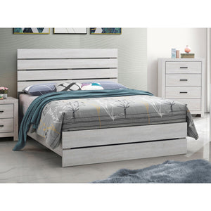 English Elm Geary Coastal White Eastern King Panel Bed with Rustic Oak Finish, Four Spacious Drawers & Charm B062P331058