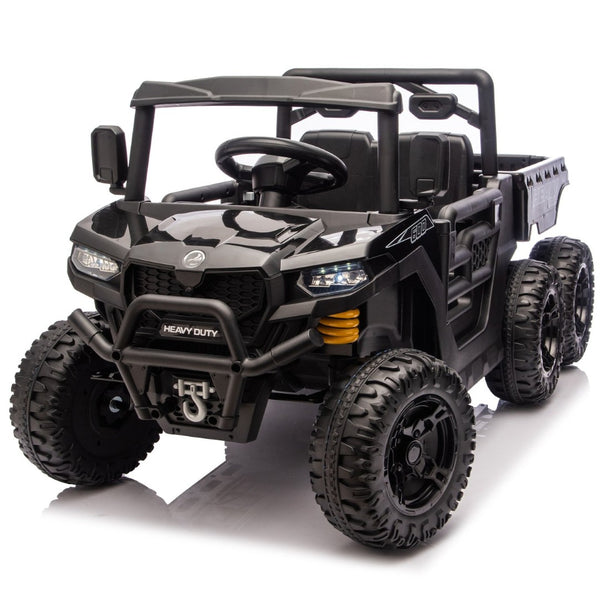 English Elm 24v Electric Kids Dump Truck 4wd Six Wheel Ride on with Remote Suspension Cargo Bucket Black W1578P380841