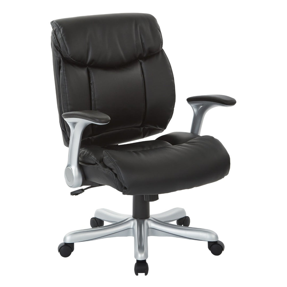 OSP Home Furnishings Executive Bonded Leather Office Chair with Lumbar Support Padded Arms and Ergonomic Tilt Silver/Black ECH8967R5-EC3