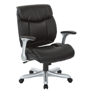 OSP Home Furnishings Executive Bonded Leather Office Chair with Lumbar Support Padded Arms and Ergonomic Tilt Silver/Black ECH8967R5-EC3