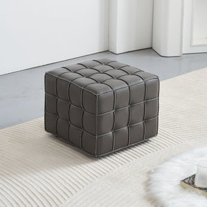 English Elm 17.32''W Genuine Leather Tufted Ottoman with Biscuit Design, Grey Footstool, Solid Wood Frame, Versatile Seating and Table Option W579P354656