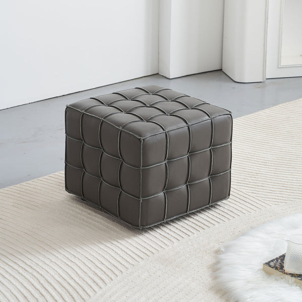 English Elm 17.32''W Genuine Leather Tufted Ottoman with Biscuit Design, Grey Footstool, Solid Wood Frame, Versatile Seating and Table Option W579P354656