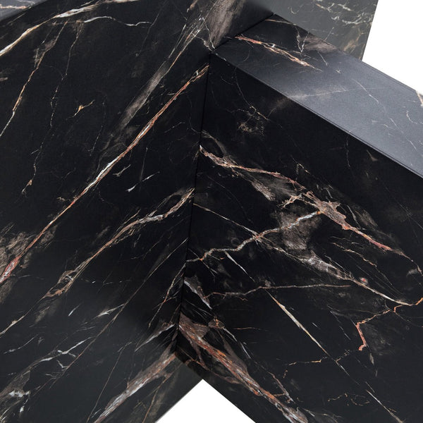 English Elm Table and Chair Set 9 Piece Black Marble Mdf Dining with 8 Pu Leather Seats W1151S03924