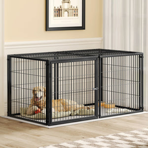 English Elm Large Iron Wire Dog Kennel with Top Cover Modular Indoor Pet Enclosure Matte Black W1820P456878
