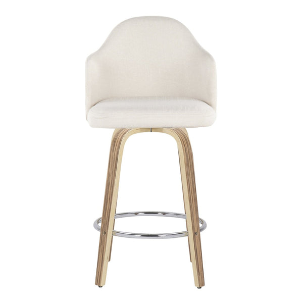 English Elm Fixed-height Swivel Counterstools Mahogany Wood Chrome Footrest Velvet Seat Set of 2 Cream B202S01780