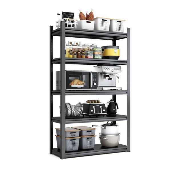 English Elm 63"H Heavy Duty 5-Tier Metal Shelving Rack 2000LB Capacity Adjustable Garage Storage Unit Black T2398P160408