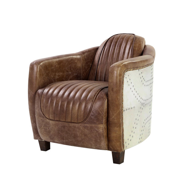 English Elm Brancaster Retro Brown Top Grain Leather Living Room Set w/ Aluminum Accents, 4-Piece, Vintage Comfort B2726S00446