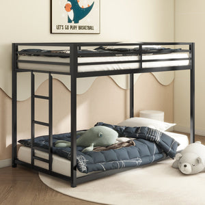 English Elm Adam Twin over Twin Bunk Bed Metal Black with Full Guardrails, Easy Assemble Slats & Floor Protectors B083P152996