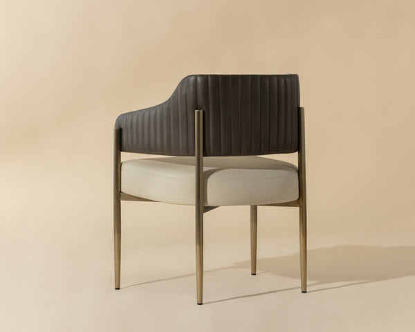 Sunpan Tova Dining Armchair - Luxurious Dillon Cream & Bravo Ash With Stylish Stainless Steel Frame Cream Faux Leather 112048
