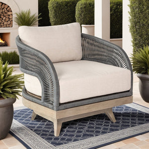 English Elm Orbit Outdoor Swivel Patio Chair Eucalyptus Wood Rope Weave Resort Lounge Seat B2736P464826