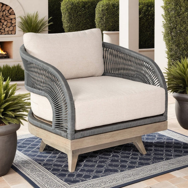 English Elm Orbit Outdoor Swivel Patio Chair Eucalyptus Wood Rope Weave Resort Lounge Seat B2736P464826