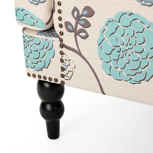 English Elm Christopher Knight Home® - HARRISON Tufted Club Chair with Diamond-Stitched Back, Nailhead Trim and Turned Birch Legs for Comfort and Style White+Blue 53444.00FWBLU