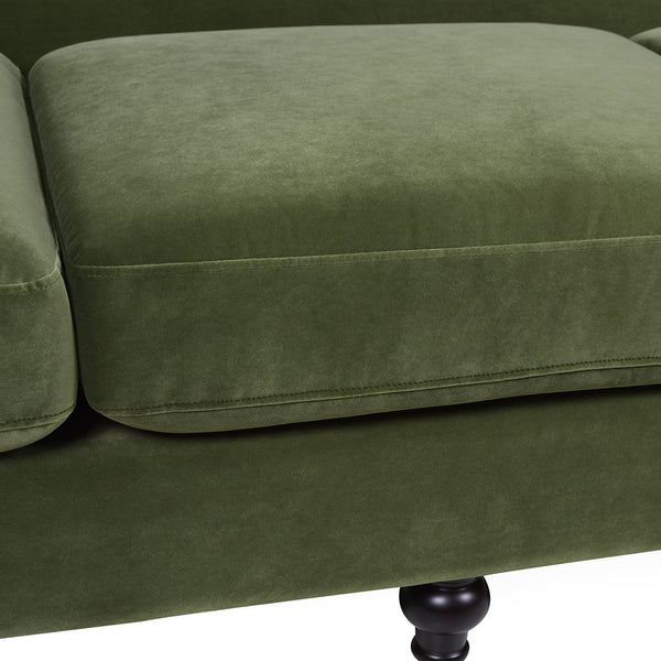 English Elm Jennifer Taylor Home - Alana Lawson Three-Cushion Olive Green Velvet Sofa - Timeless Elegance & Easy Care Comfort B2719P238314