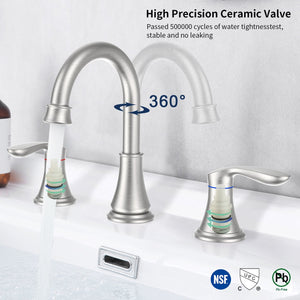 English Elm 2-Handle Brushed Nickel Bathroom Sink Faucet – 8" Widespread Design With 360° Swivel Spout & Drain Assembly T3177P277512
