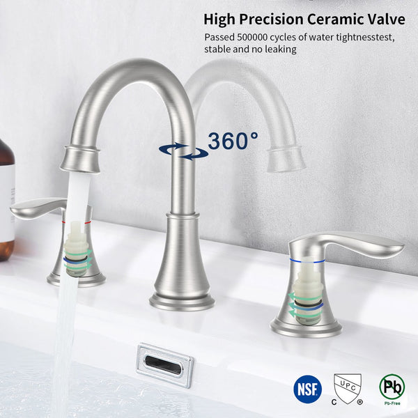 English Elm 2-Handle Brushed Nickel Bathroom Sink Faucet – 8" Widespread Design With 360° Swivel Spout & Drain Assembly T3177P277512