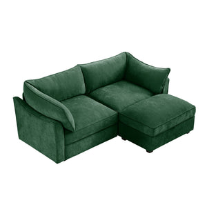 English Elm 2 Seater Sofa With Movable Ottoman & Hidden Storage Drawers – Modern Chenille Green Design For Small Spaces W3041S00183