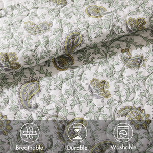 English Elm 6 Cotton Percale Quilt Set Full/Queen with 3 Decorative Pillows Breathable Printed Cotton Blend Comfort Sage Green 22.83 L x 17.72 W x 7.87 H B035P294113