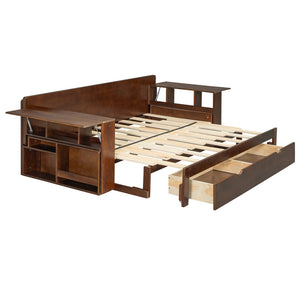 English Elm Queen Daybed with Hydraulic Desk Storage Drawers and Convertible Sofa for Small Spaces Espresso LT000272AAP