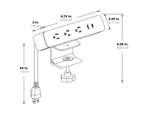 OSP Home Furnishings Clamp-mount Power Station with Ac Outlets and Usb Port for Desk or Workbench Clamp-Mount Black PM5311B