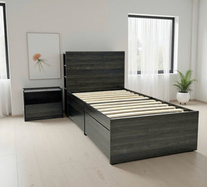 English Elm Robin Twin Storage Bed with Nightstand in Dark Gray — 4 Deep Drawers, Slatted Platform, Adjustable Headboard Shelving, Durable Build B040S00133