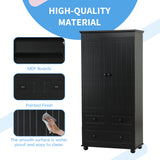 English Elm Tall Storage Cabinet With Three Drawers For Bathroom/Office, Black