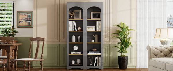 English Elm On-Trend Free Standing 5 Tier Bookshelves Set Of 2, Farmhouse Grey Cabinets With Adjustable Shelves N721P245734E-GIGA